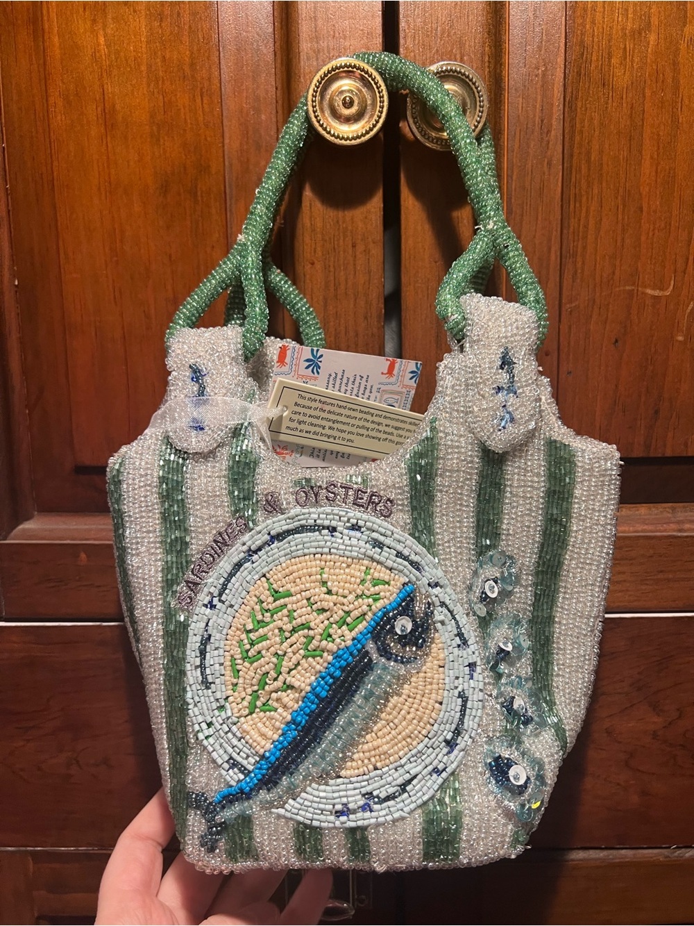 Viral Sardine Beaded BagGreen & White Handcrafted in India Tote Bag TJ Maxx